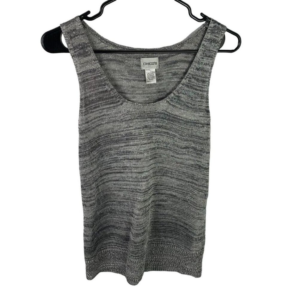 Chicos Size 0 Silver Metallic Tank Top Small Stretch Holiday Party Cocktail